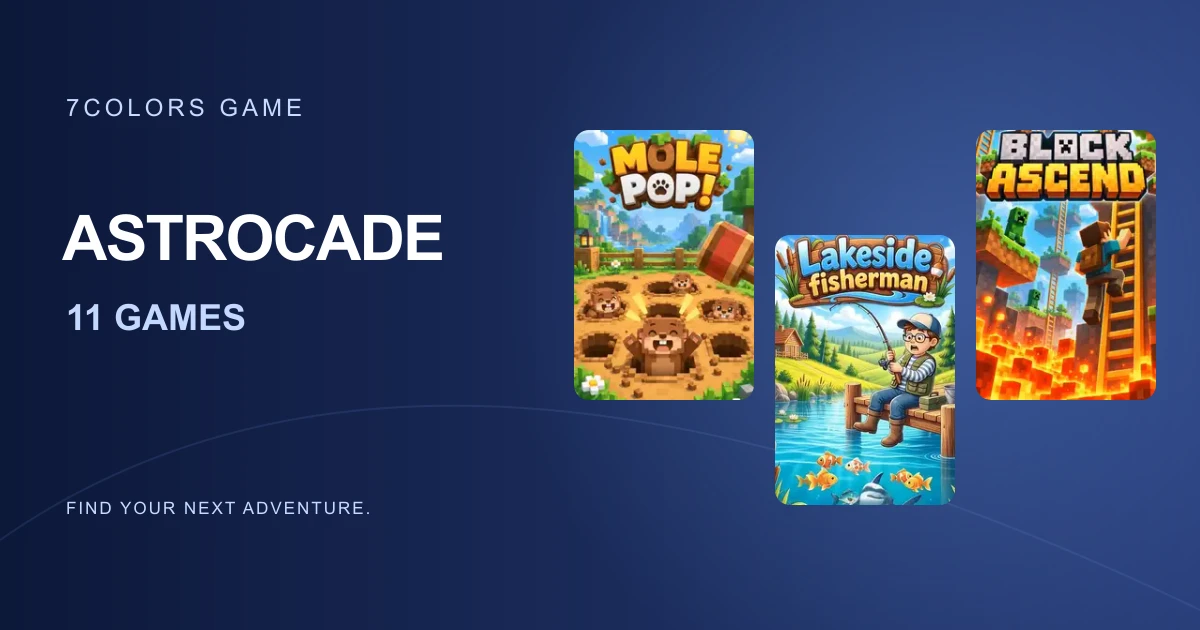 Imágenes de los juegos de 7Colors Game en Astrocade, con topos, pesca y aventuras de plataformas.