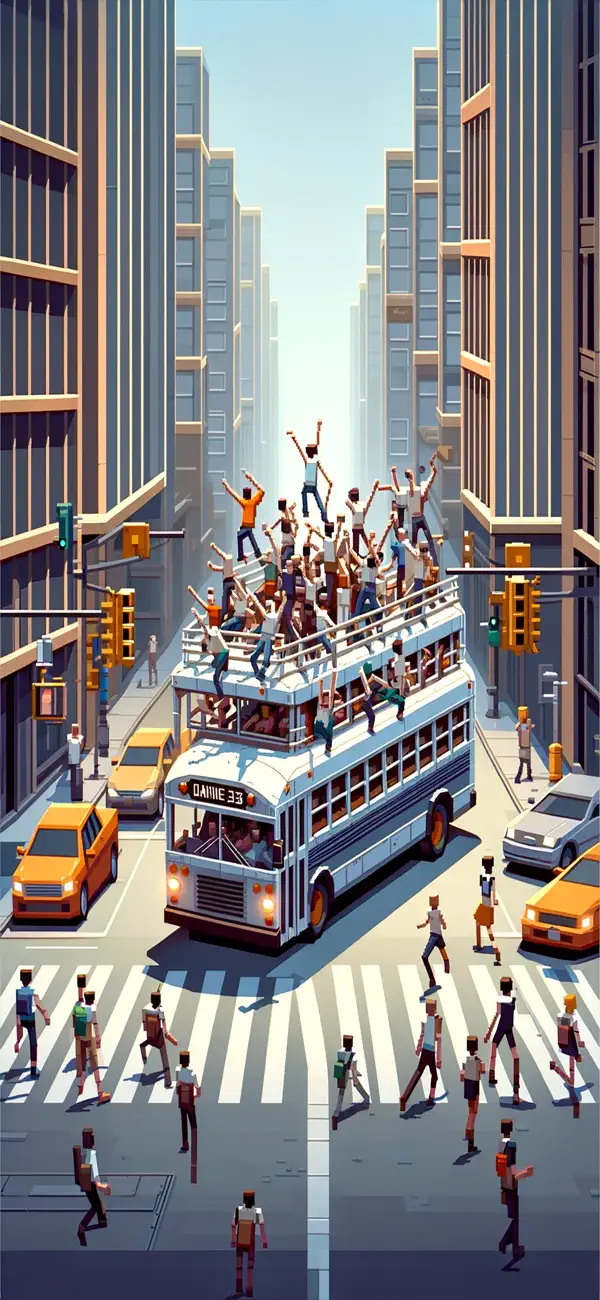 Ilustración vertical del autobús en la ciudad