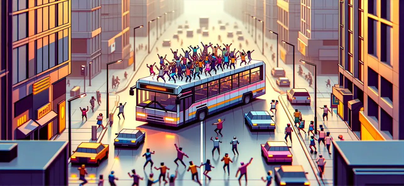 Ilustración horizontal del autobús en la ciudad