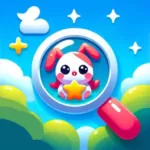 Pic Tap のアプリアイコン。虫眼鏡とうさぎキャラクターのイラスト。
