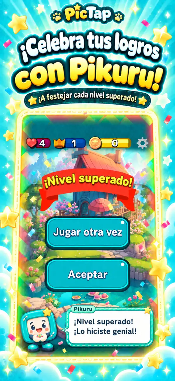 Celebra los niveles superados con Pikuru