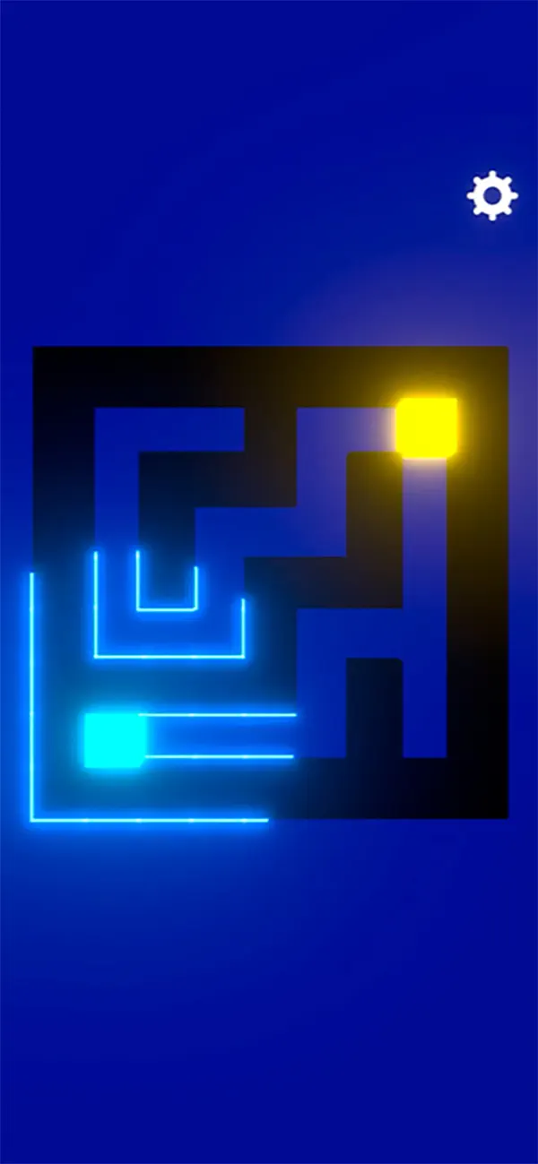 Laberinto con un jugador azul luminoso y una meta amarilla
